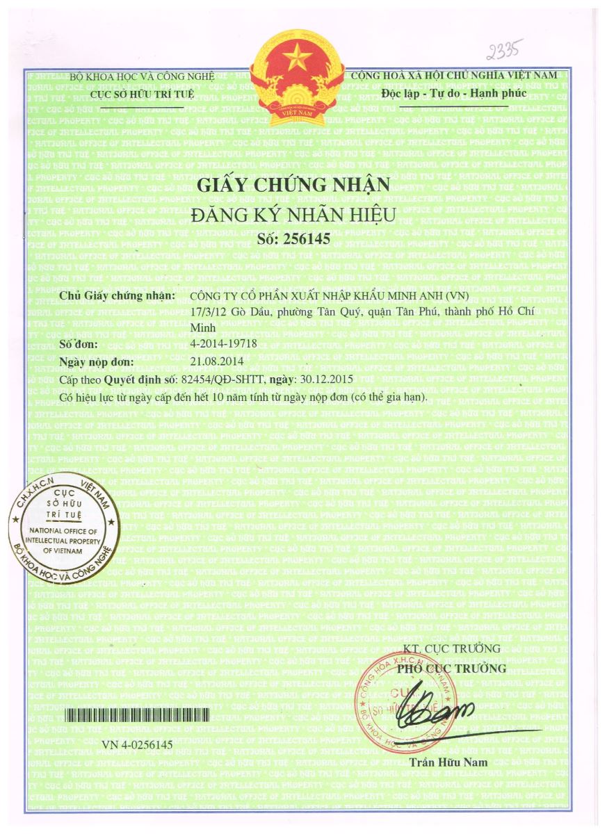 giấy chứng nhận đăng ký nhãn hiệu máy xông hơi